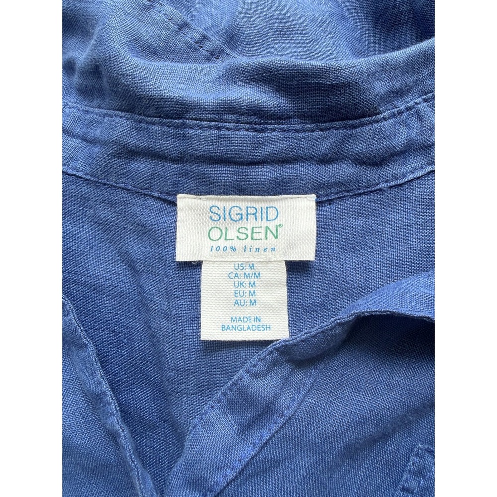 Sigrid Olsen Women's Blue 100% Linen Button Down Shirt Sleeve Size M Retails $90 - Picture 3 of 4